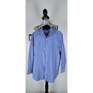 Haggar Men's Slim Fit Performance Comfort Shirt Blue Check Size: 17-17 1/2 32-33